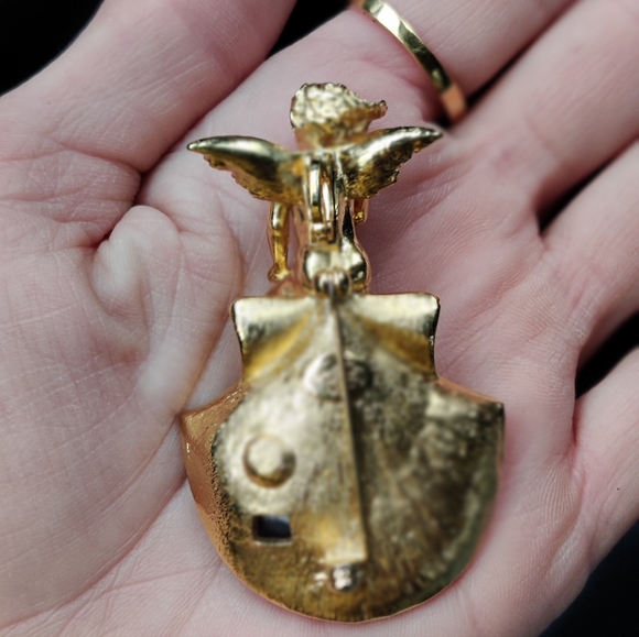 🐚 Vintage Kirk's Folly AB crystal and blue moon glow shell brooch - Picture 5 of 10